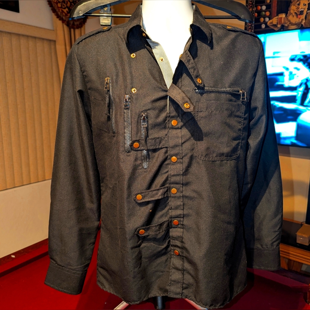 AOWOFS Men's Dress Shirt Long Sleeve Fashion Multi Zipper Button Down Shirt